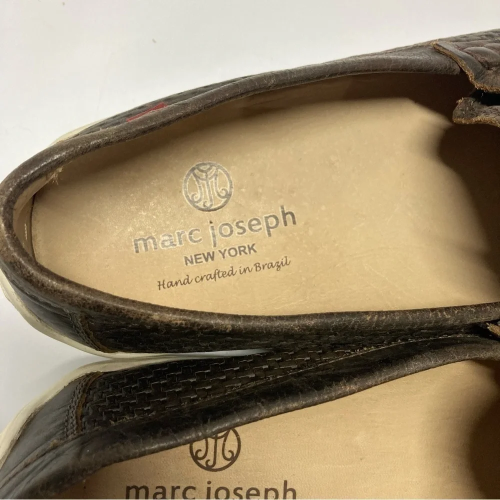 Marc Joseph‎ brown basket weave embossed leather loafers size 10.5